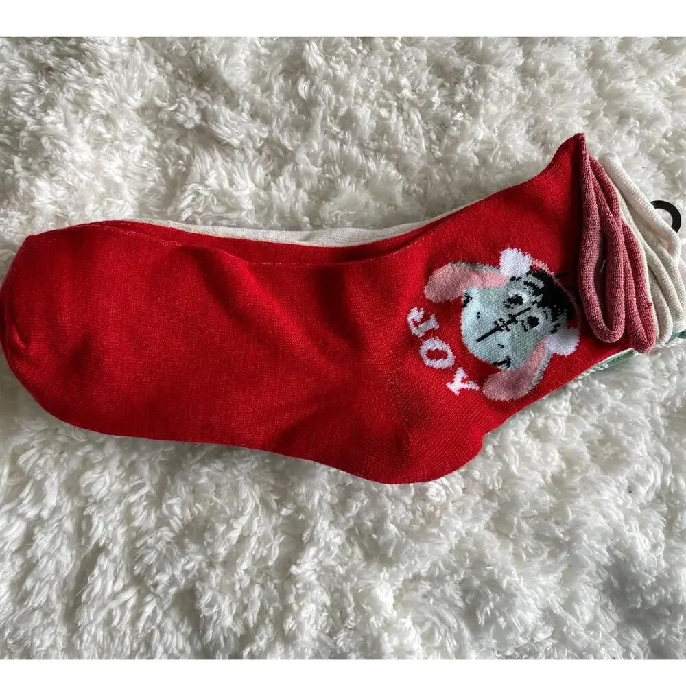Disney Winnie The Pooh Christmas Holiday Plaid Colorful Socks 5 Pairs NEW